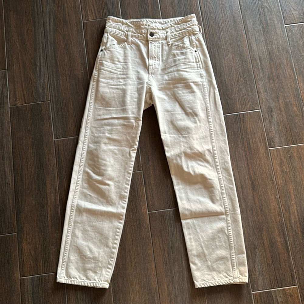 Size 24 VERONICA BEARD Jeans BLAKE Ecru Ivory Straight High waist ZIP womens
